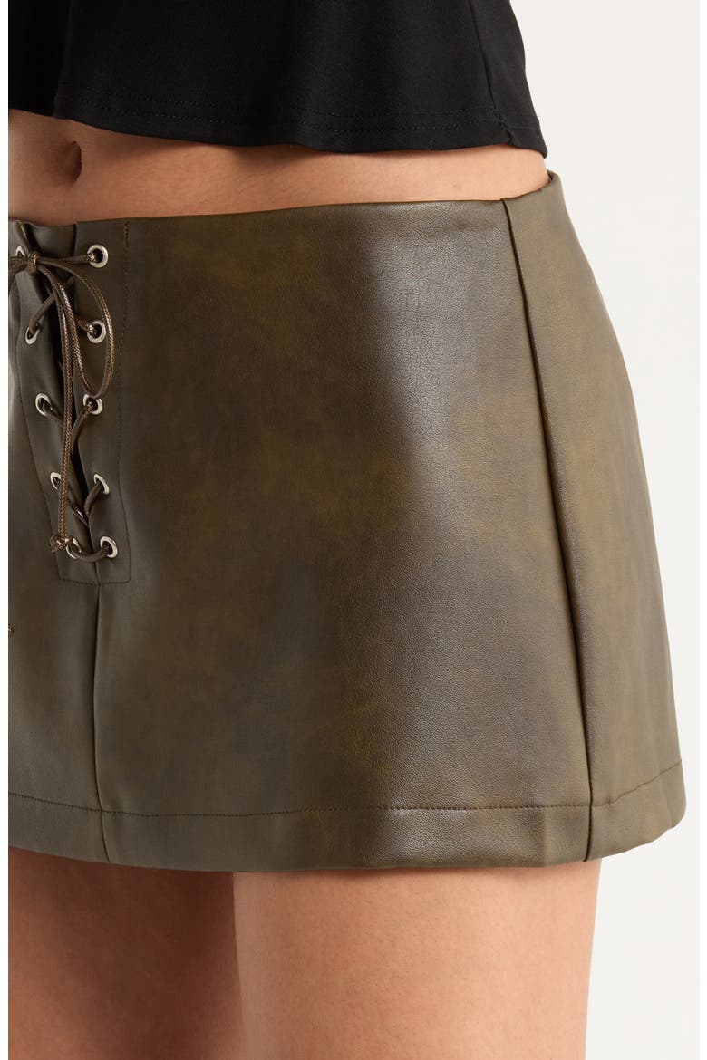 Lace-Up Faux Leather Miniskirt, Alternate, color, WASHED BLACK