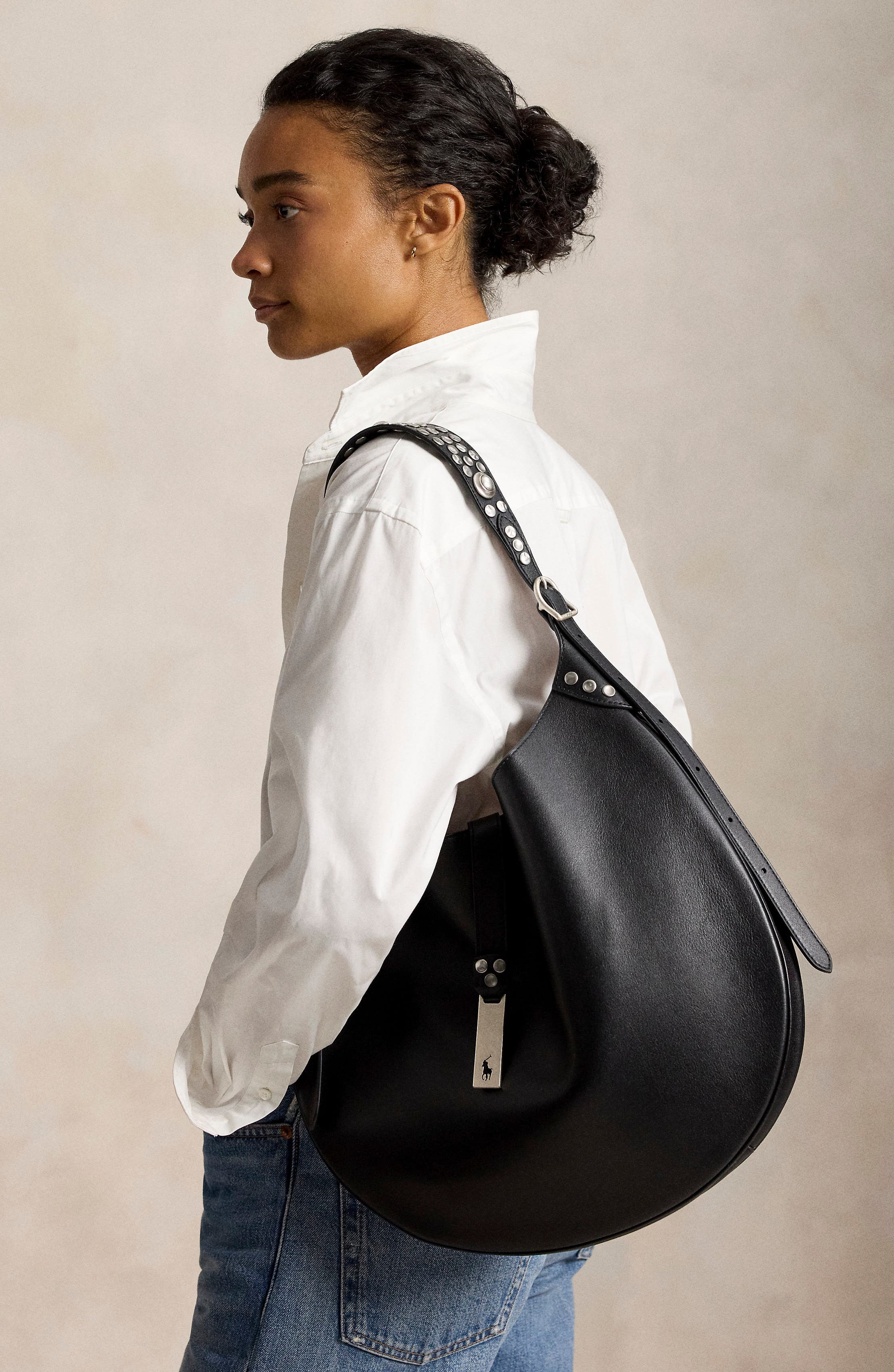 ID Leather Shoulder Bag, Alternate, color, BLACK