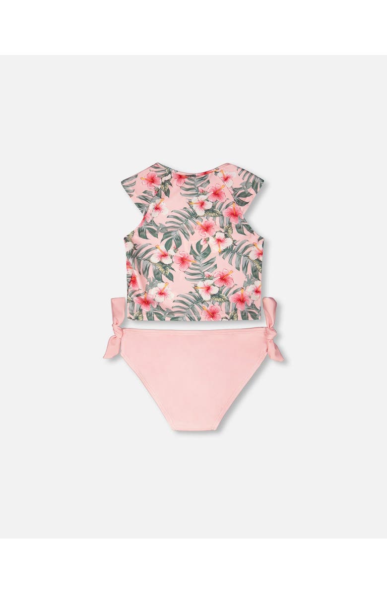 Deux par Deux Two-Piece Short Sleeve Top Hibiscus Swimsuit, Alternate, color, Pink Hibiscus Print