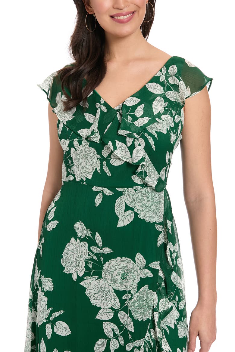 Ruffle Wrap Maxi Dress, Alternate, color, DARK GREEN/ WHITE