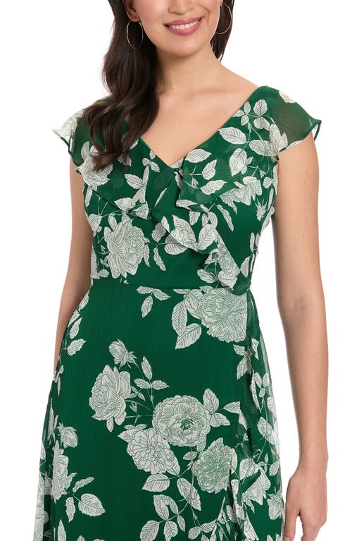 London Times Ruffle Wrap Maxi Dress