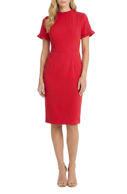 Ruffle Short Sleeve Pocket Sheath Dress