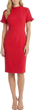 Maggy London Ruffle Short Sleeve Pocket Sheath Dress