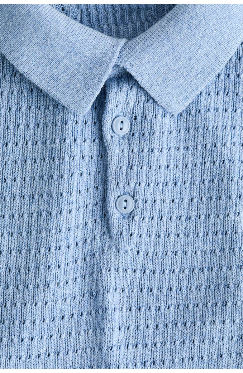 H&M Pointelle-knit Cotton Polo Shirt, Alternate, color, Light Blue