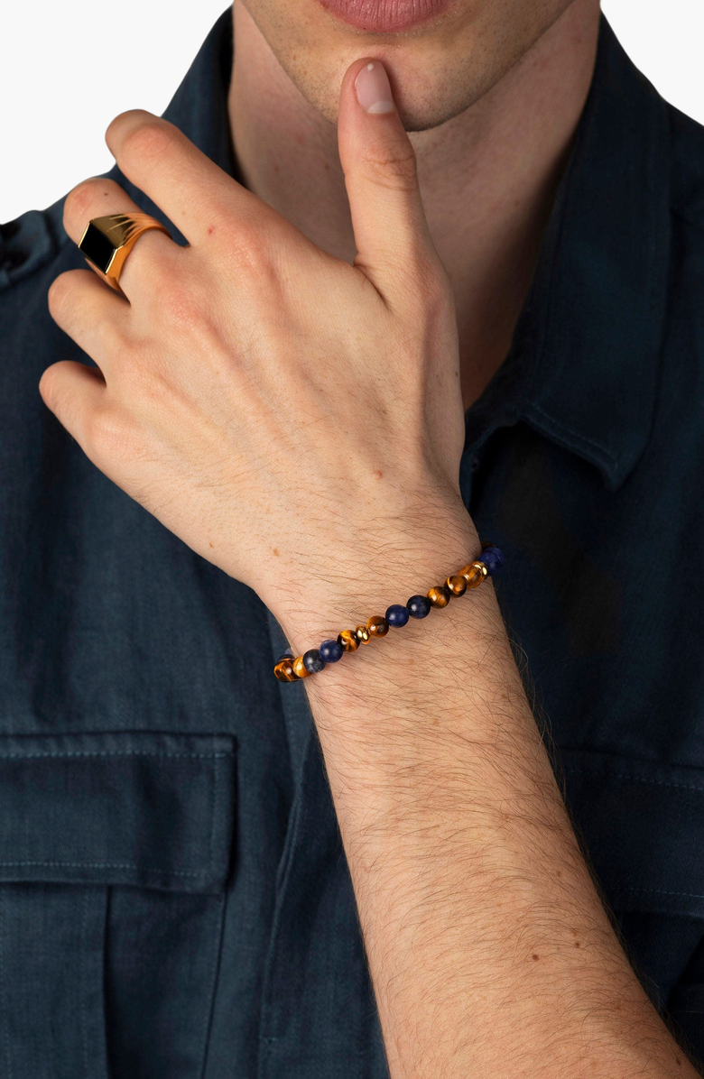 Nialaya Dumortierite Brown Tiger Eye Gold Beaded Bracelet, Alternate, color, Brown / Blue / Gold