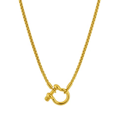 Hollywood Sensation Lucky Lock Carabiner Necklace Two Tone Mixed Metal Horseshoe Pendant Chain In Gold