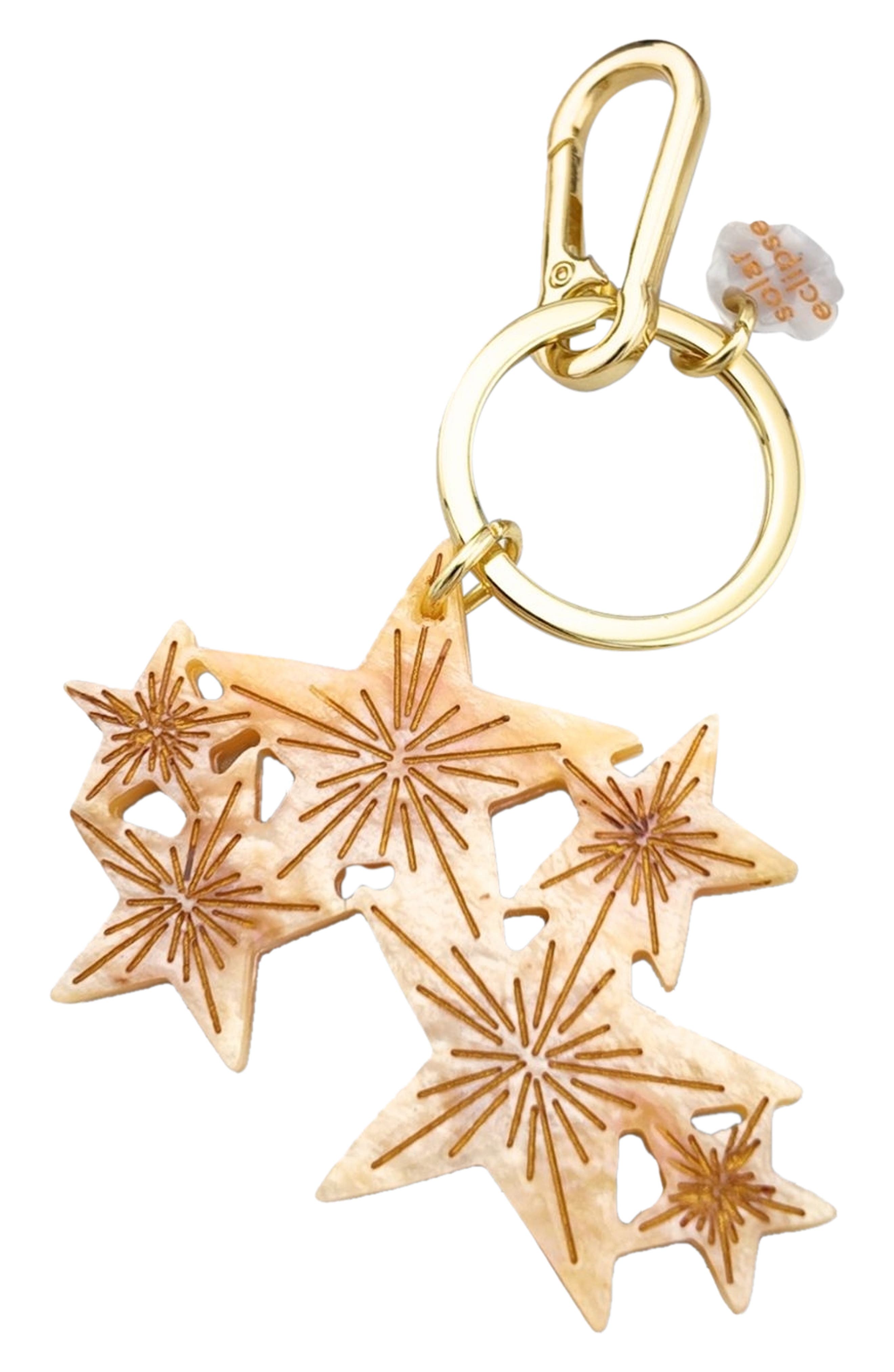 Solar Eclipse Hand Painted Celestial Stars Key Chain Bag Charm, Main, color, Beige