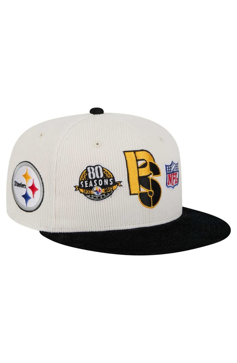 New Era Men's New Era Cream/Black Pittsburgh Steelers Corduroy 59FIFTY Fitted Hat, Main, color,