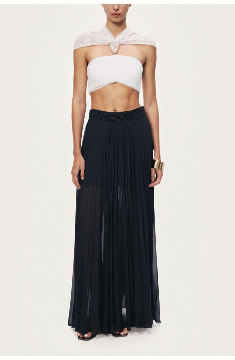 Nocturne Pleated Chiffon Wide-Leg Pants, Alternate, color, Black