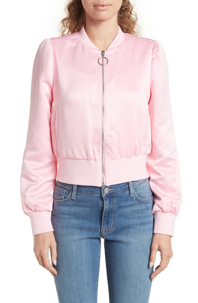 Ookie & Lala Satin Bomber Jacket, Alternate, color, Pink