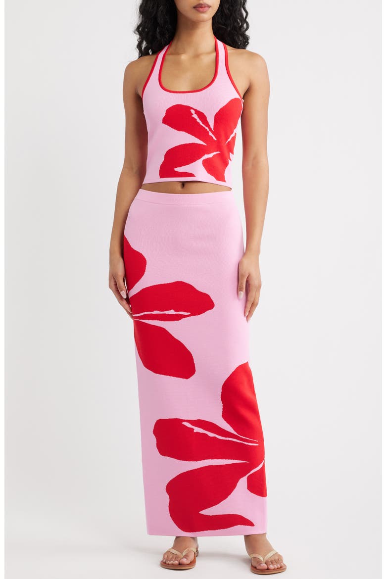 Floral Knit Maxi Skirt, Main, color, BERRY BLISS