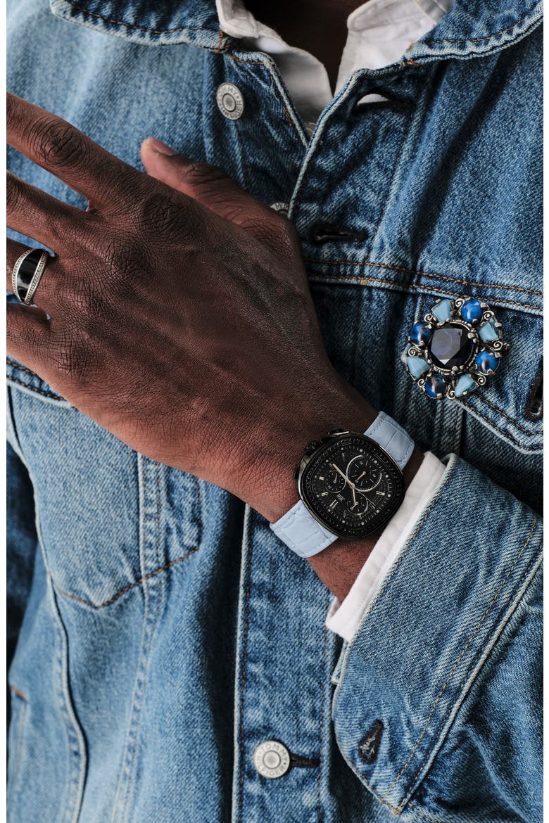 Coast Chronograph Leather Strap Watch, 22mm x 42mm, Alternate, color, BLACK/ BLUE