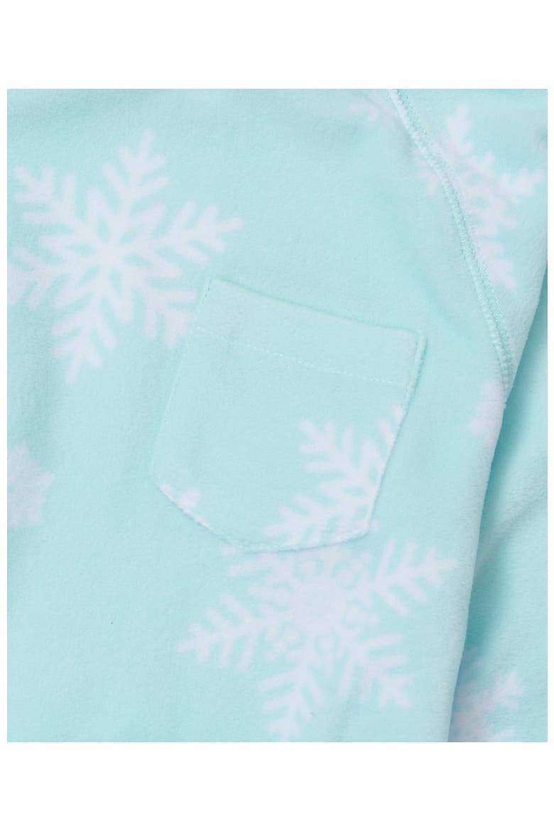 Kids Long Sleeve Pocket Fleece Pajama Set, Alternate, color, Aqua Snowflakes