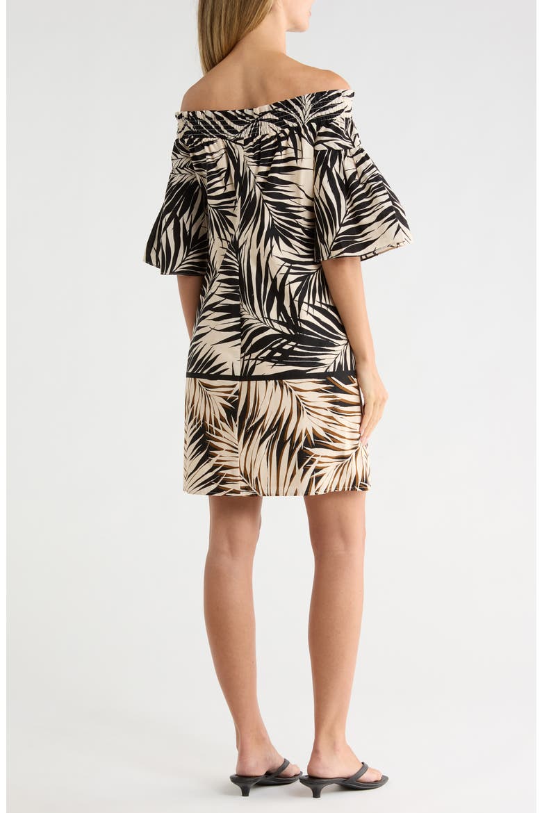 Smocked Off the Shoulder Minidress, Alternate, color, BLCK MULTI