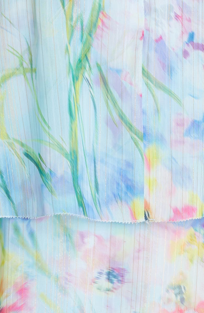 Marchesa Notte Floral Puff Sleeve Tiered Midi Dress, Alternate, color, 