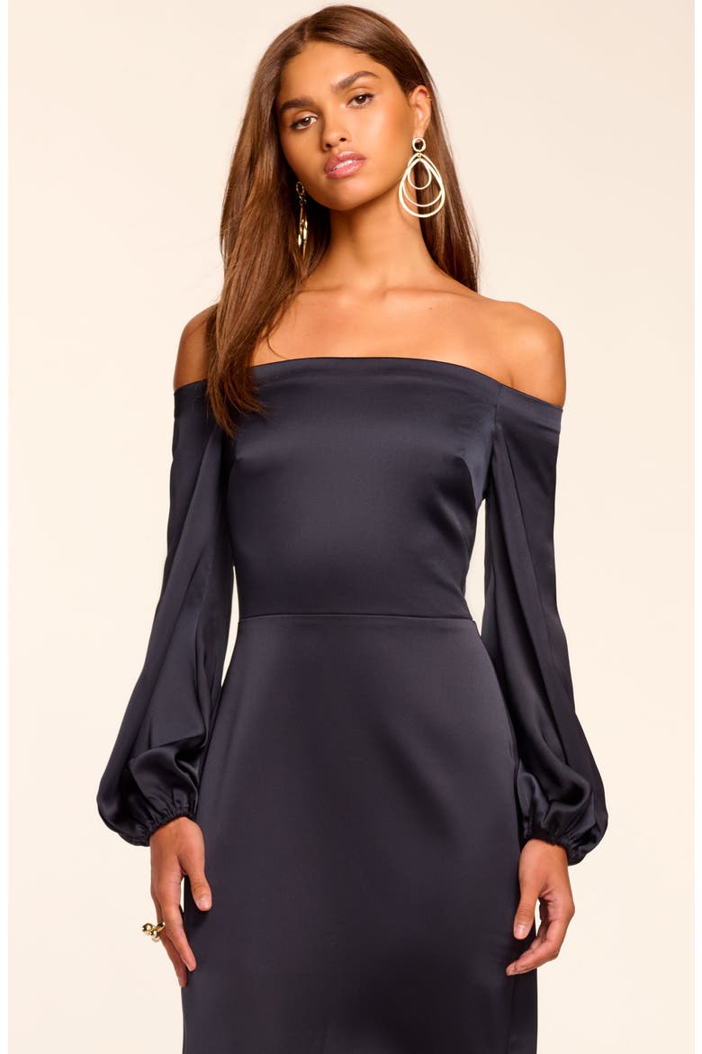 Shiyan Off the Shoulder Satin Gown, Alternate, color, NAVY