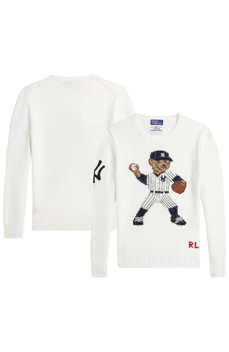 Polo Ralph Lauren Youth Polo Ralph Lauren  White Yankees  Bear Pullover Sweater, Alternate, color, 