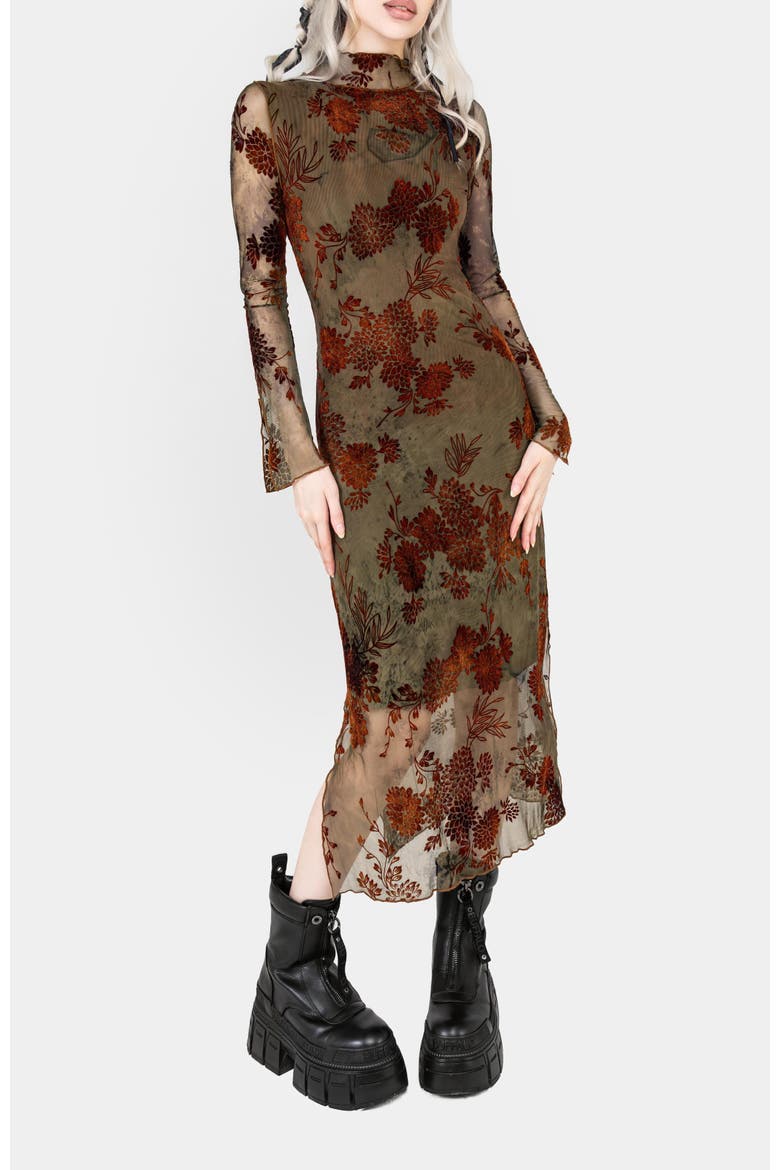Rosaleigh Flock Velour Mesh Midaxi Dress, Alternate, color, Green