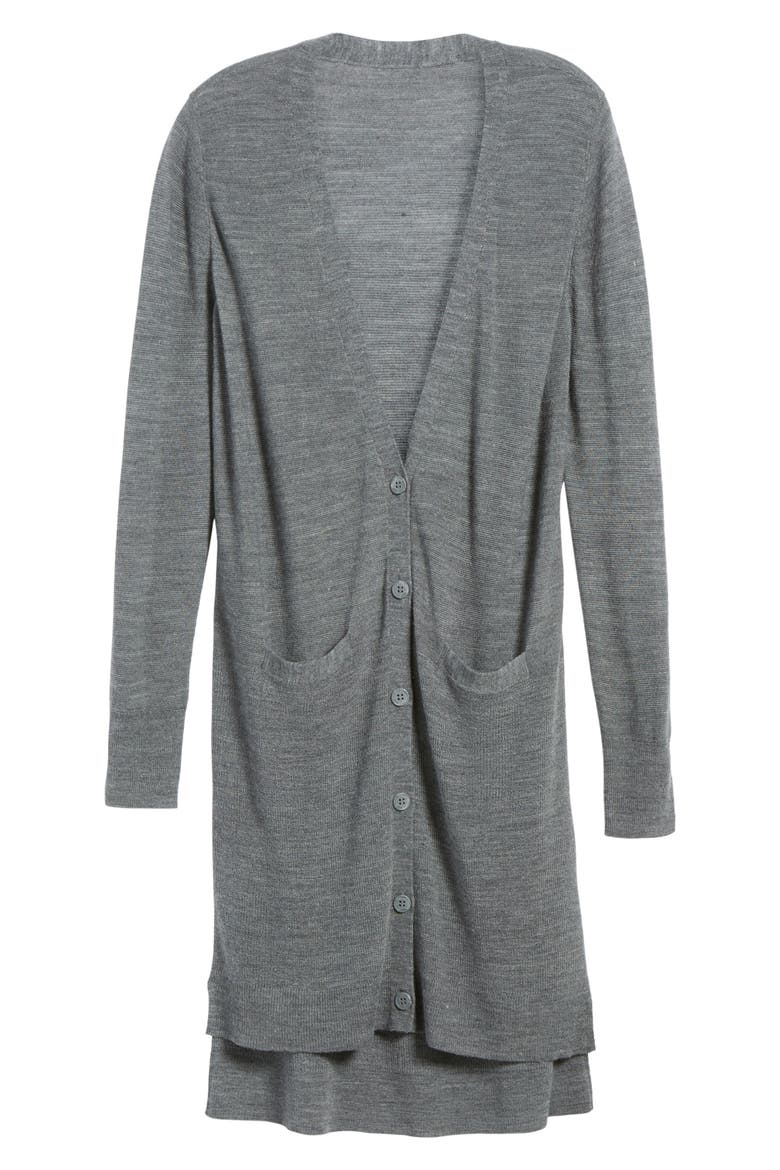Merino Blend Long Cardigan, Alternate, color, GREY DARK HEATHER