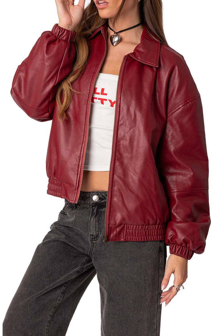 Halley Faux Leather Jacket, Alternate, color, BORDU