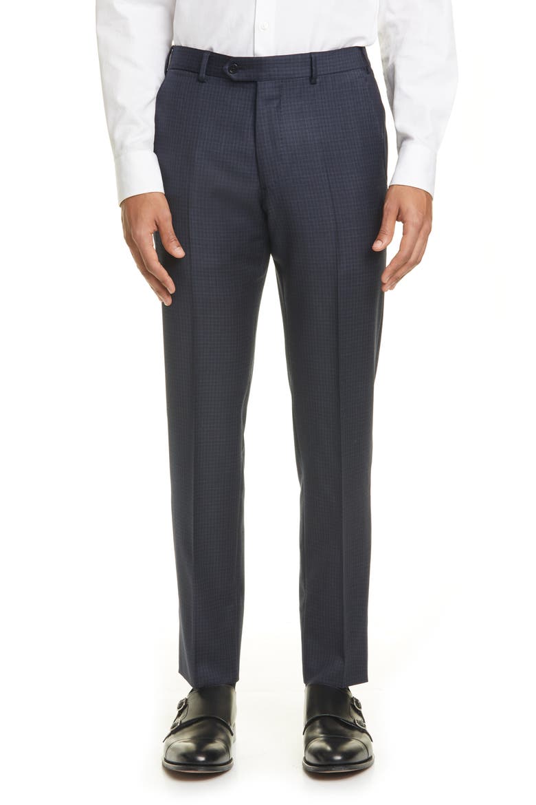 G Line Trim Fit Check Wool Suit, Alternate, color, NAVY