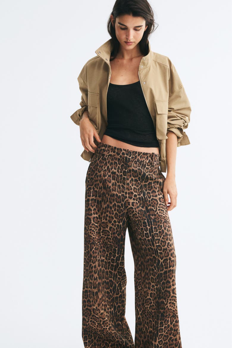 Wide-Leg Dress Pants, Alternate, color, Dark beige/leopard print