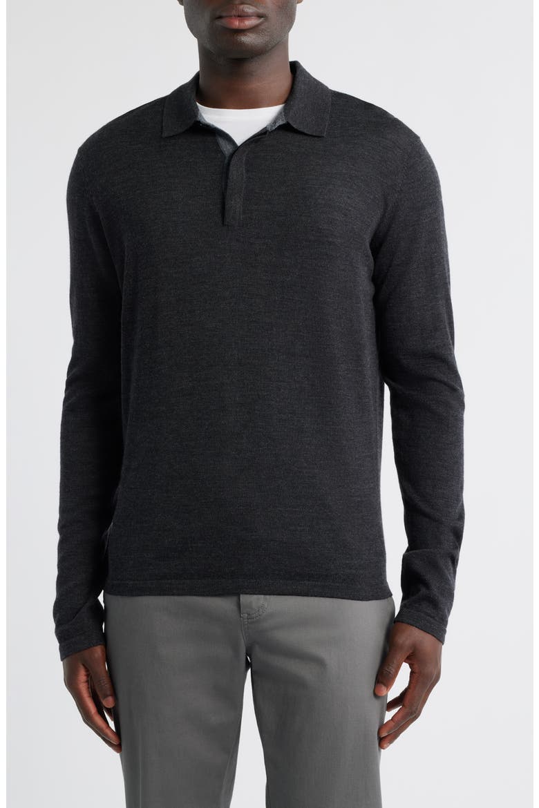 Thomas Merino Wool Long Sleeve Polo, Main, color, CHARCOAL