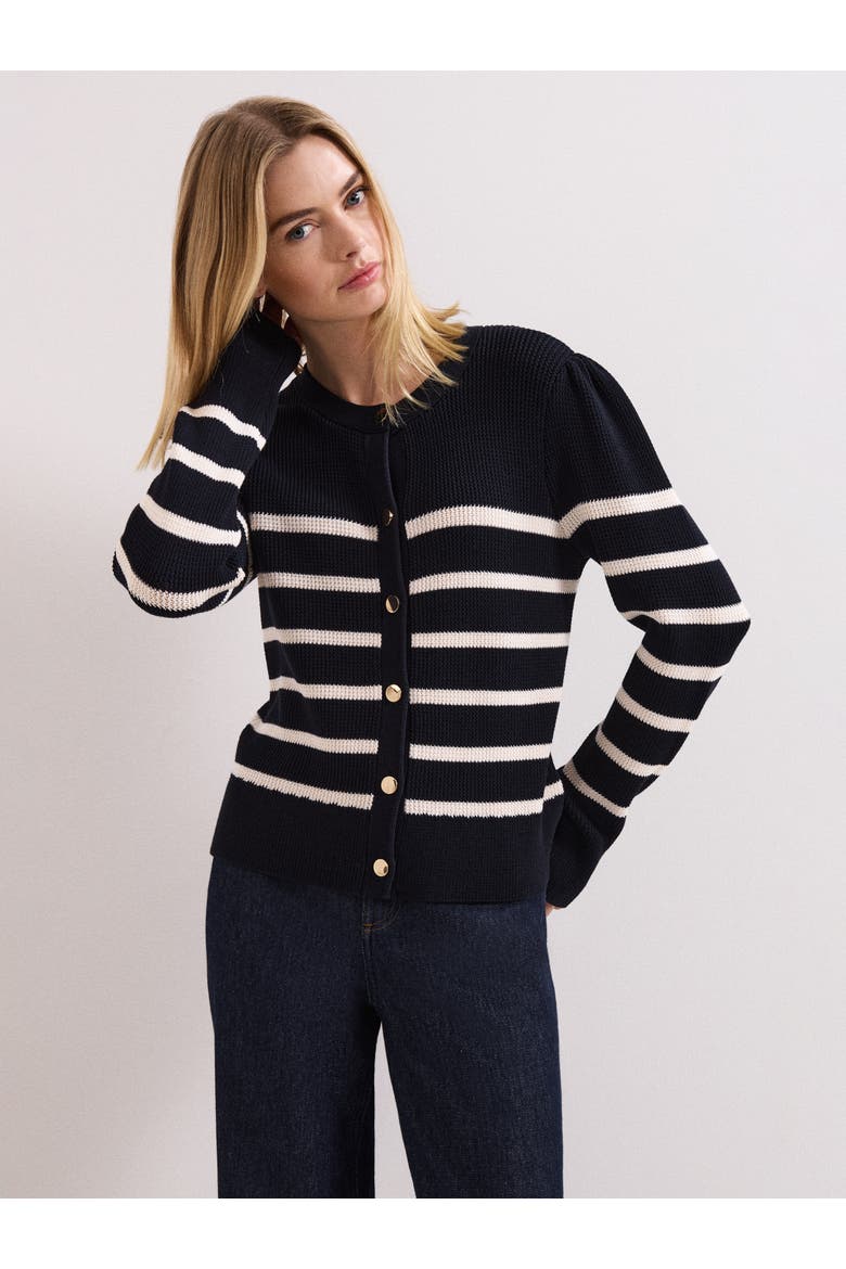 Grace Button-Front Round Neck Cardigan, Main, color, Navy/Ivory