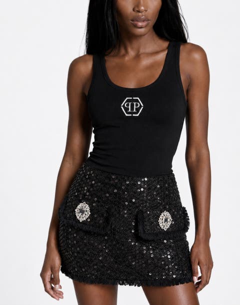 Tweed Mini Skirt Paillettes Women