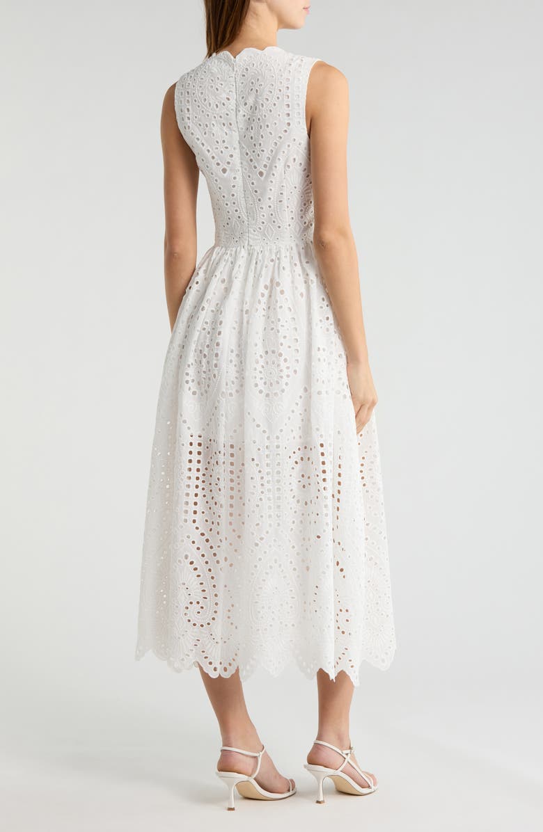 Avec Les Filles Scallop Neck Cotton Eyelet Midi Dress, Alternate, color, White