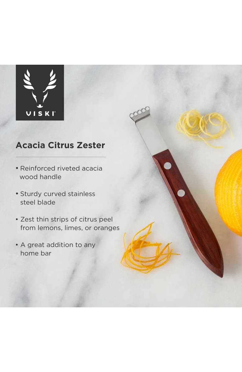 Viski Professional Citrus Zester with Acacia Wood, Alternate, color, Brown