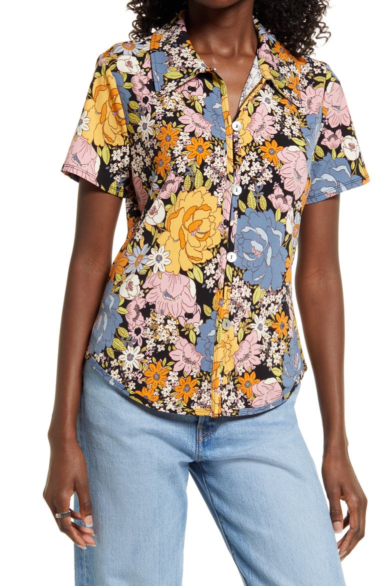 Naomi Button-Up Shirt, Main, color, BLACK VINTAGE FLORAL