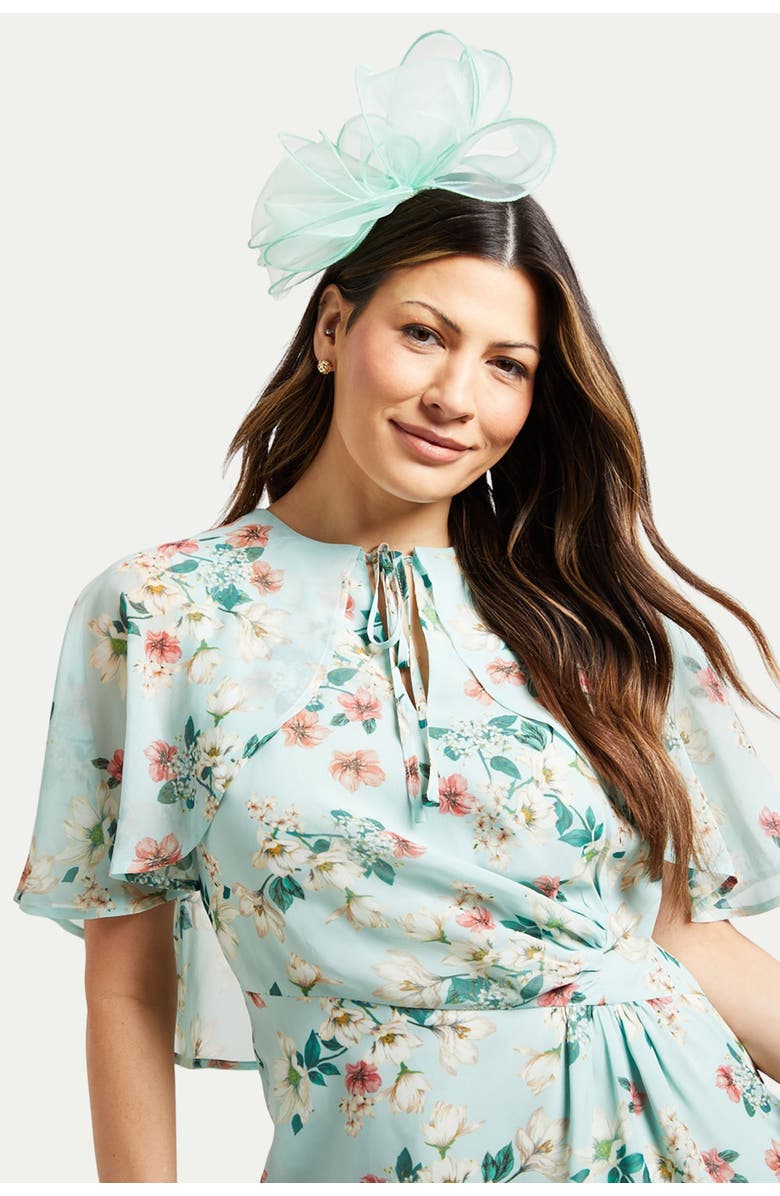 Wallis Cape Sleeve Ruched Midi Dress, Alternate, color, Sage
