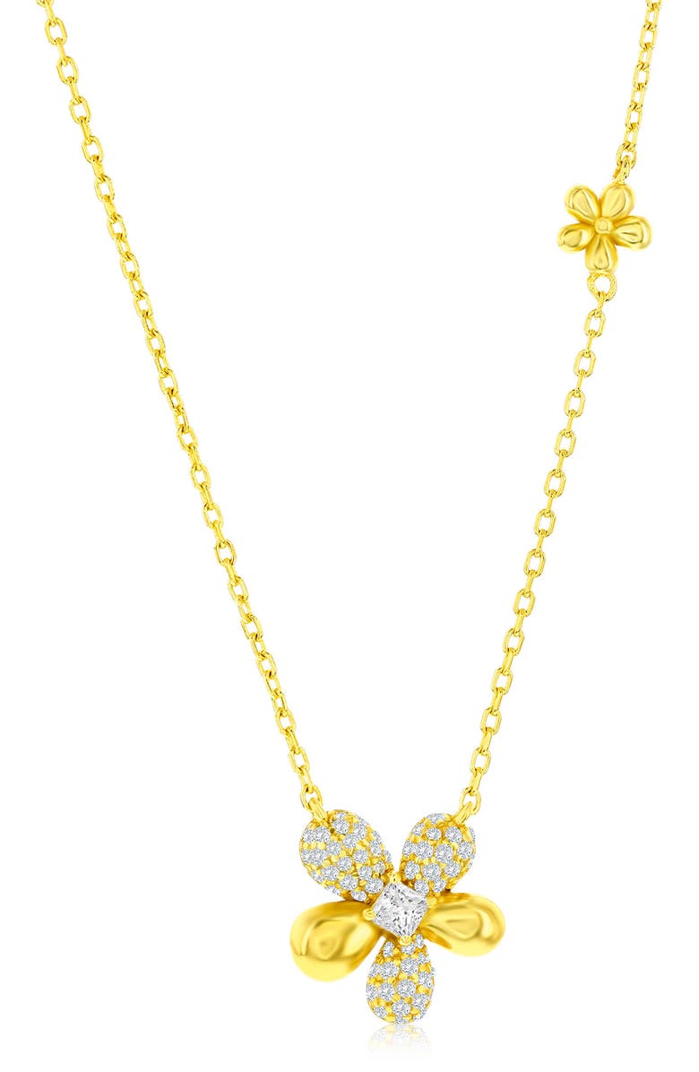 SIMONA Cubic Zirconia Flower Pendant Necklace, Main, color, Gold
