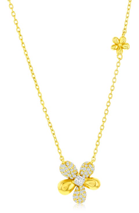 Cubic Zirconia Flower Pendant Necklace