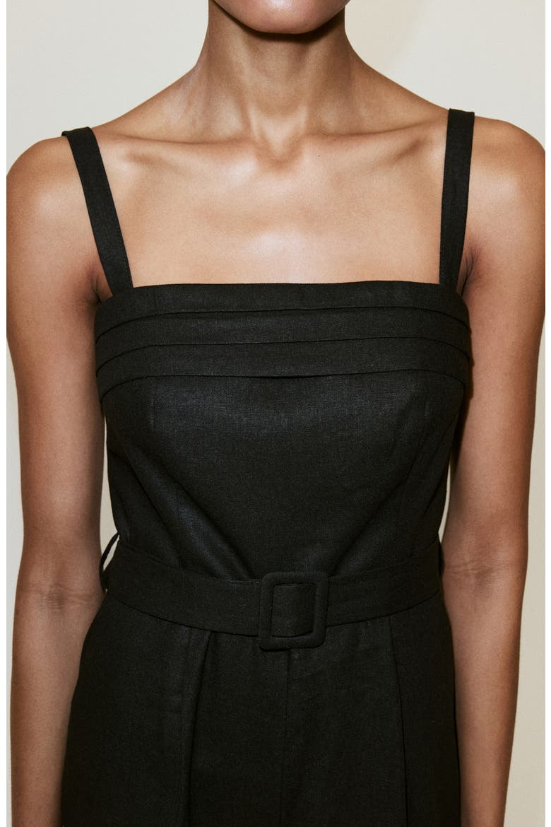 Belted Sleeveless Linen Blend Jumpsuit, Alternate, color, BLACK