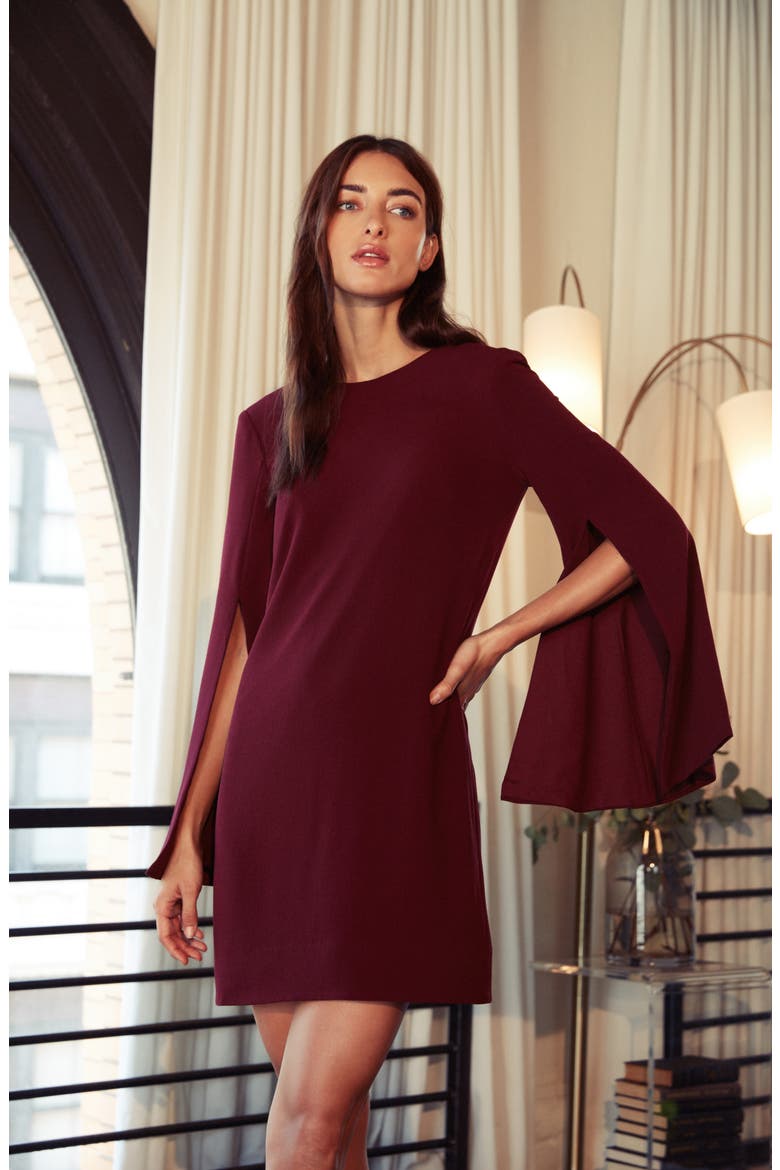 Lillie Long Cape Sleeve Minidress, Alternate, color, BURGUNDY