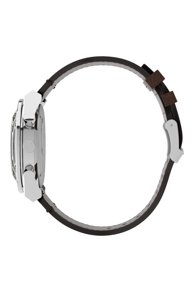 Q Timex Chronograph Leather Strap Watch, 40mm, Alternate, color, STAINLESS STEEL