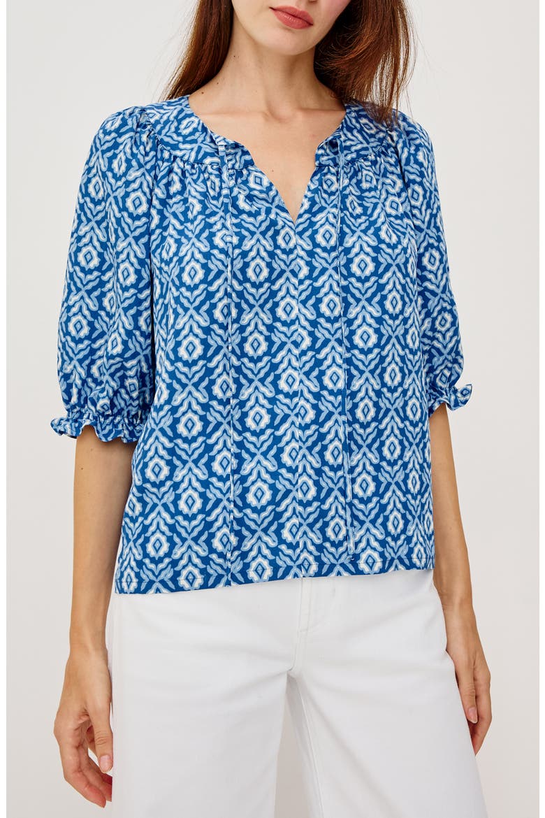 Belina Floral Three-Quarter Sleeve Top, Main, color, BLUE IKAT