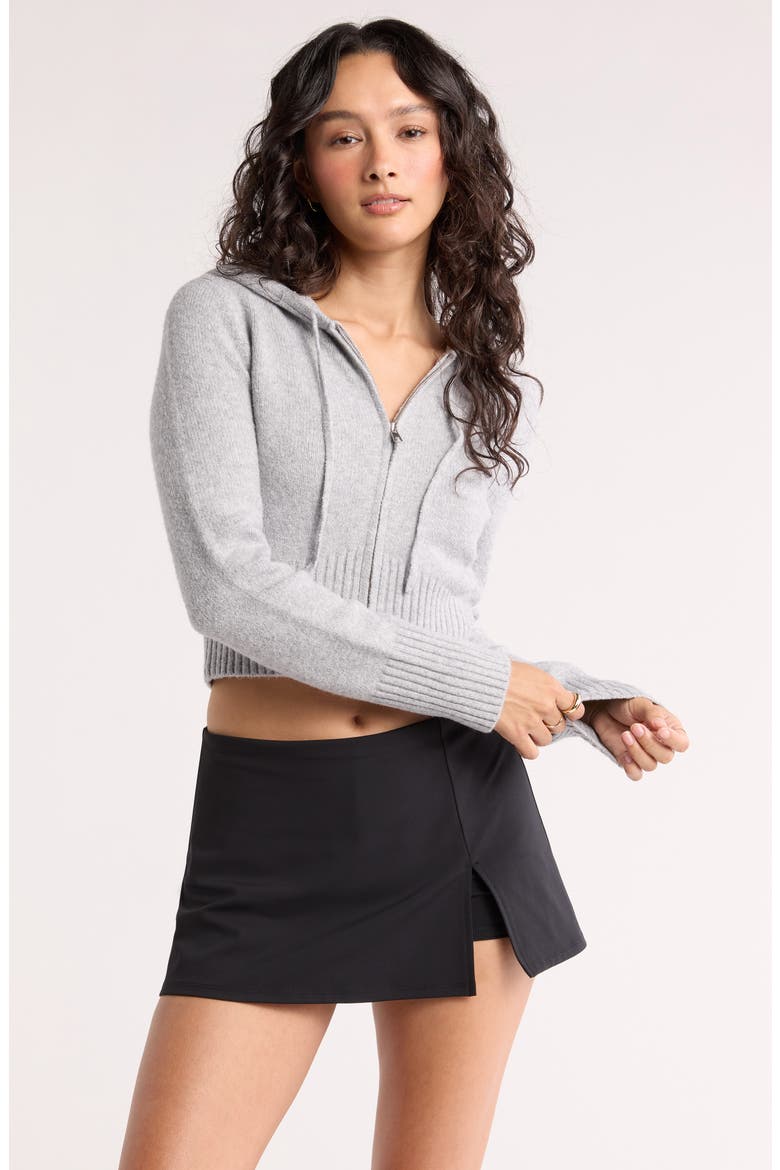 Front Zip Hooded Sweater, Main, color, GREY HEATHER