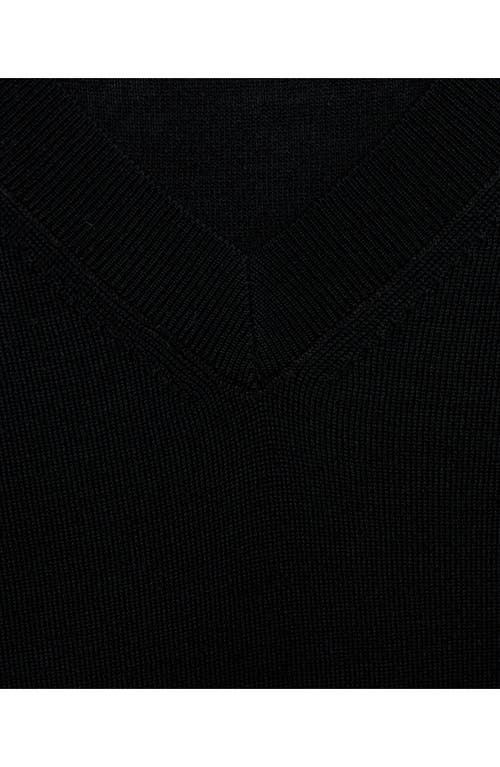 Mango Selection V-neck Short Sleeve Wool Sweater In Black