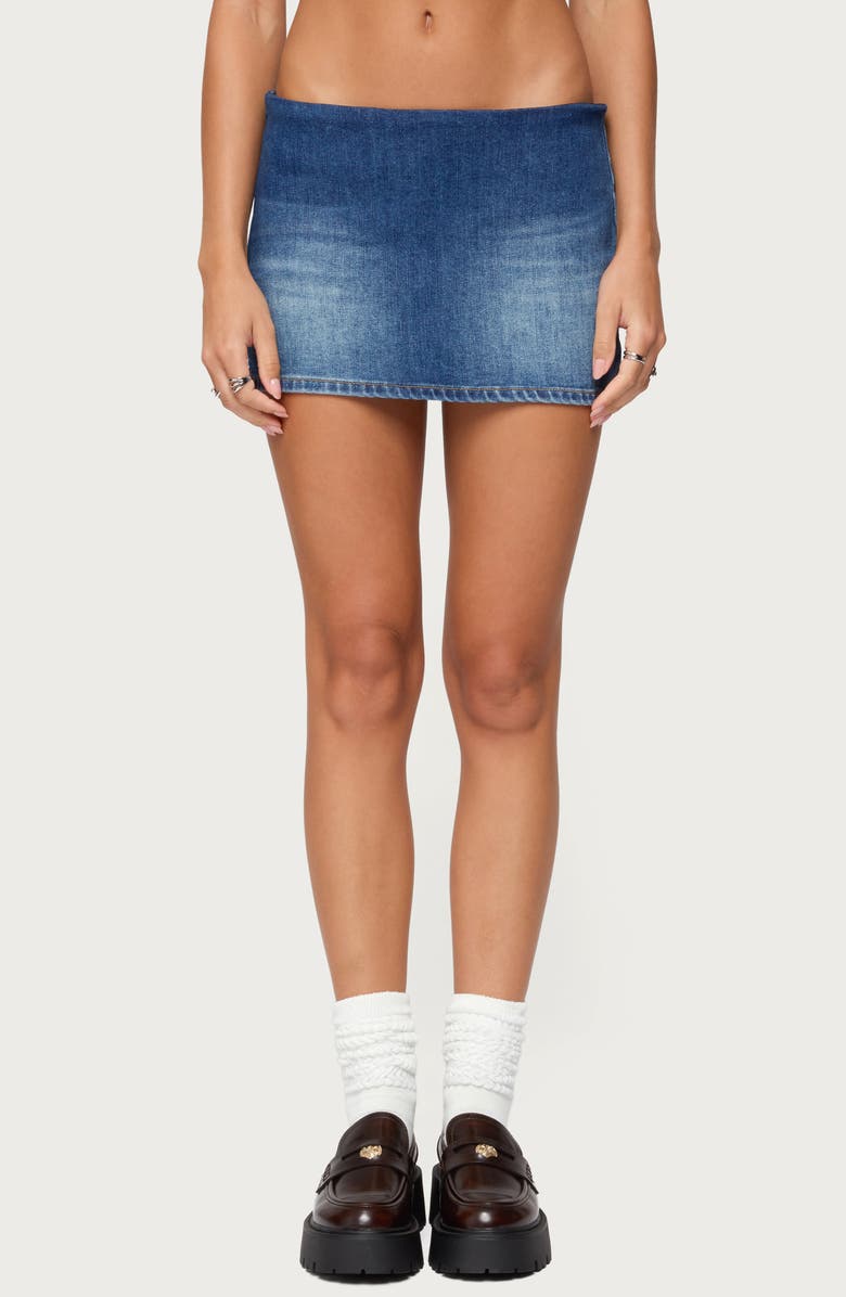 EDIKTED Archie Stretch Denim Miniskort, Main, color, Blue