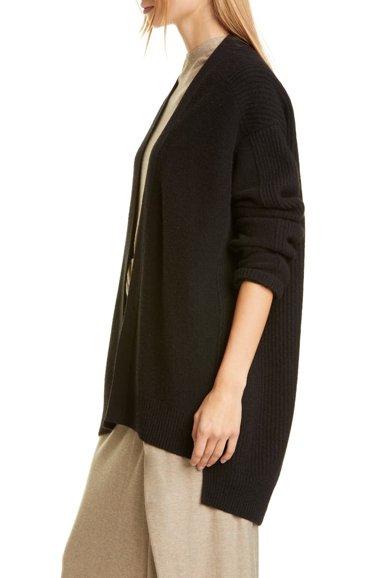 Ribbed Wool & Cashmere Cardigan, Alternate, color, HEATHER BLACK