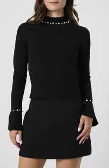 French Connection Faux Pearl Trim Turtleneck Sweater