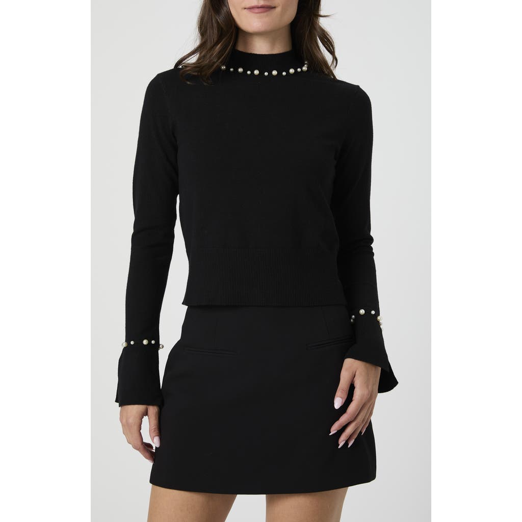 French Connection Faux Pearl Trim Turtleneck Sweater In Black