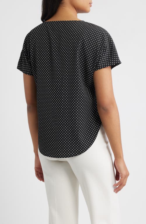 Anne Klein Polka Dot Short Sleeve Top In Black