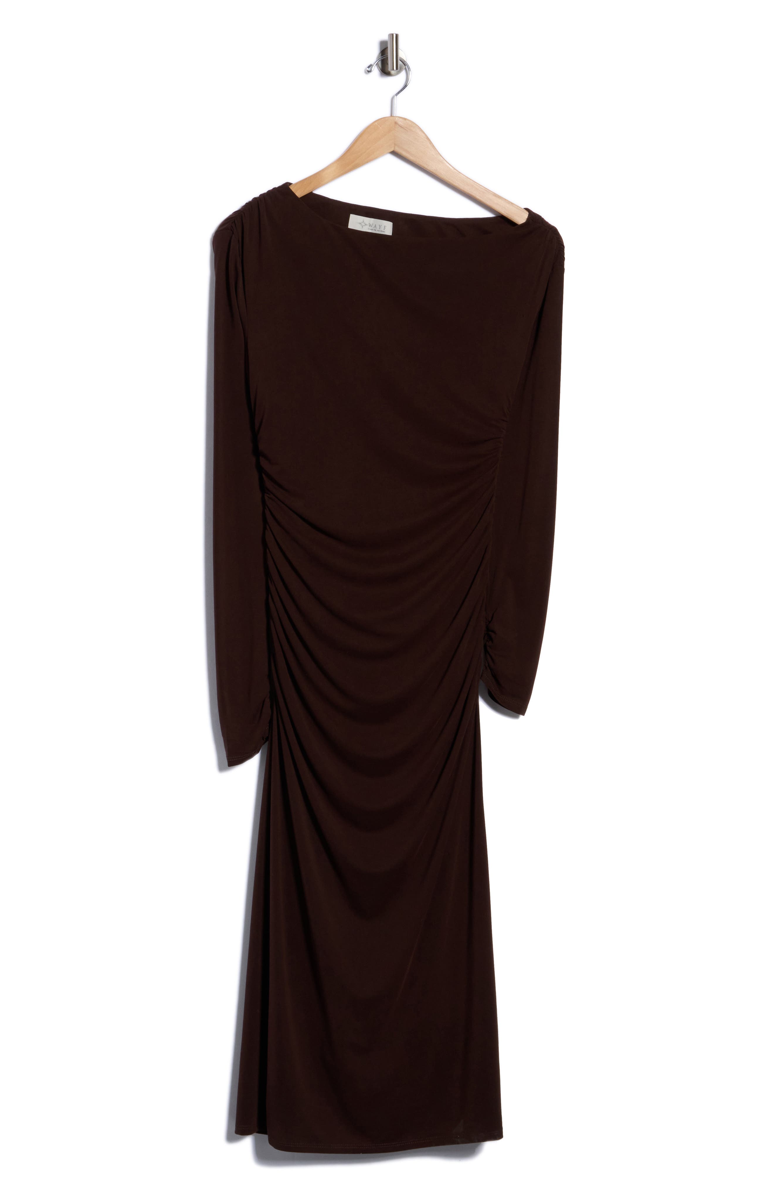 Ruched Gathered Bateau Neck Midi Dress
