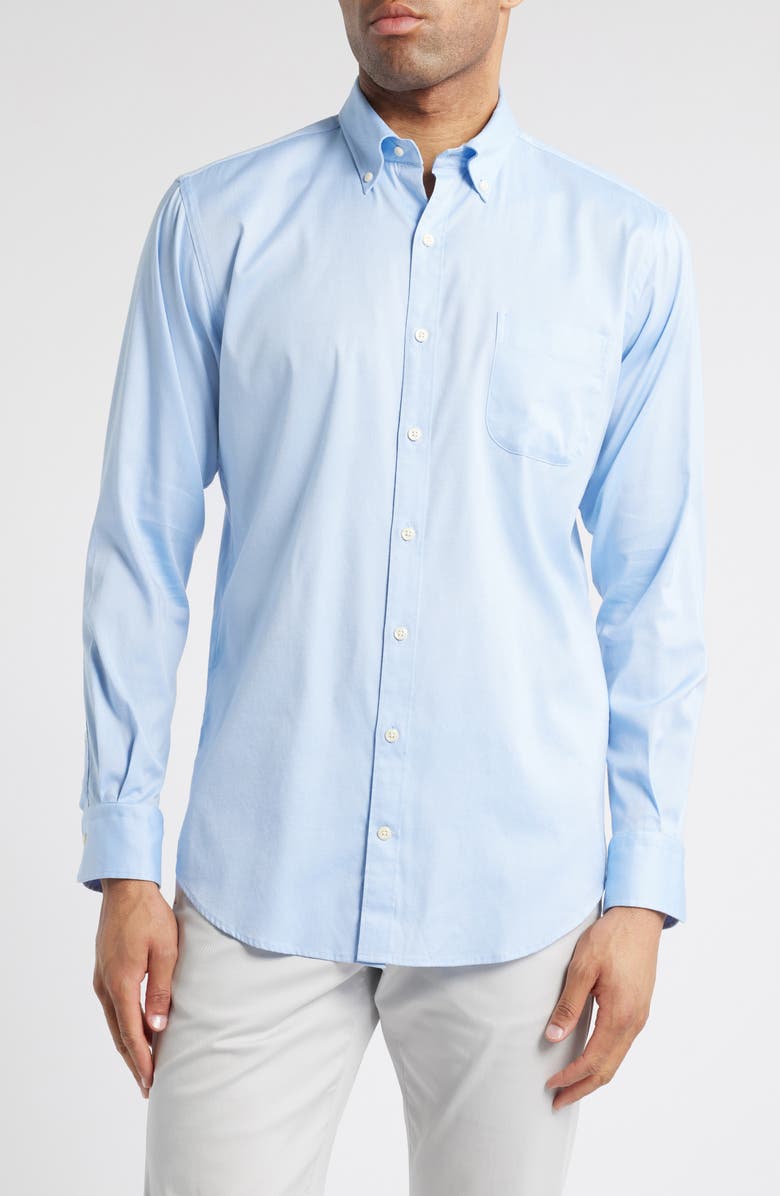 Peter Millar Campbell Solid Stretch Cotton & Modal Blend Button-Down Shirt, Main, color, Cottage Bluednu
