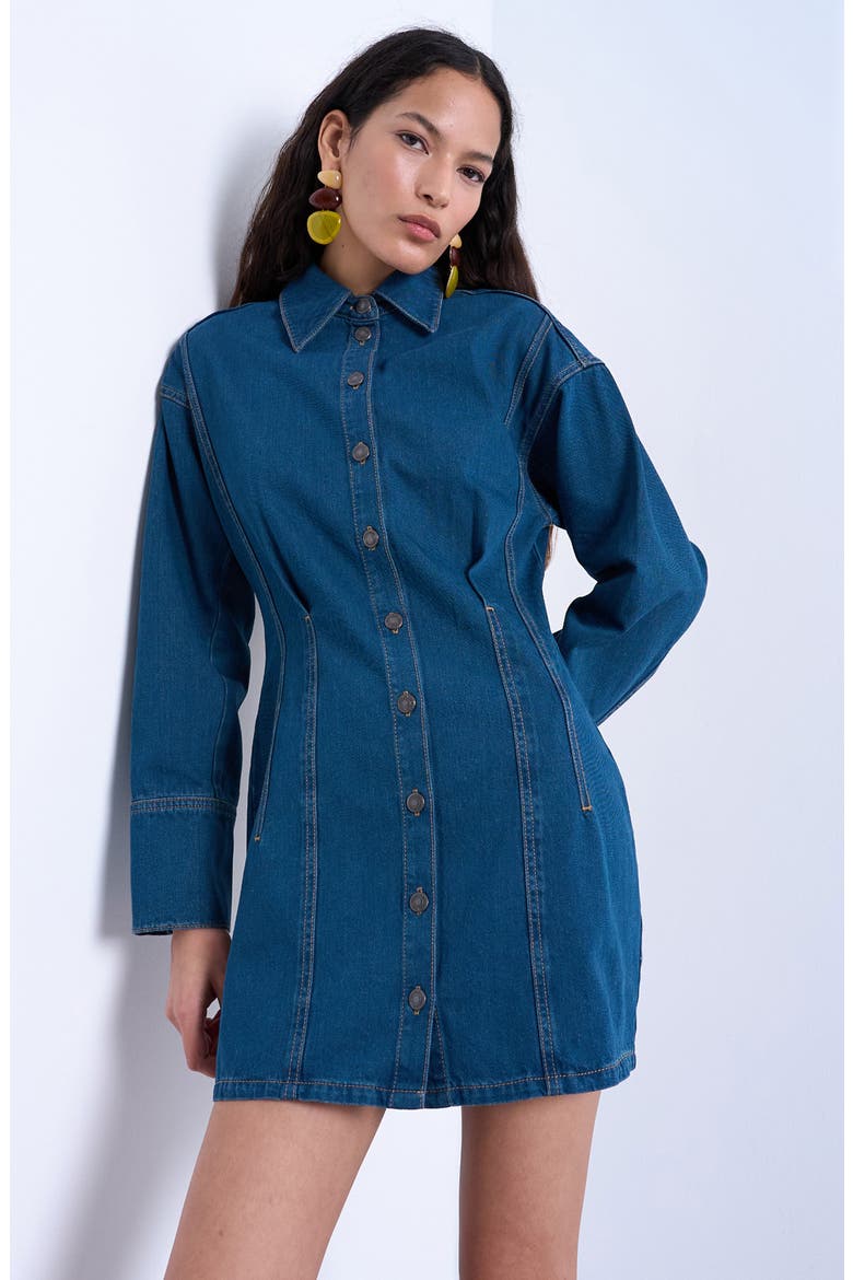 Denim Button-Up Mini Shirtdress, Alternate, color, MEDIUM BLUE