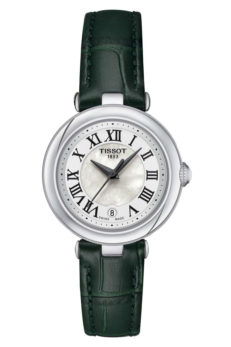 Bellissima Leather Strap Watch, 26mm, Main, color, GREEN